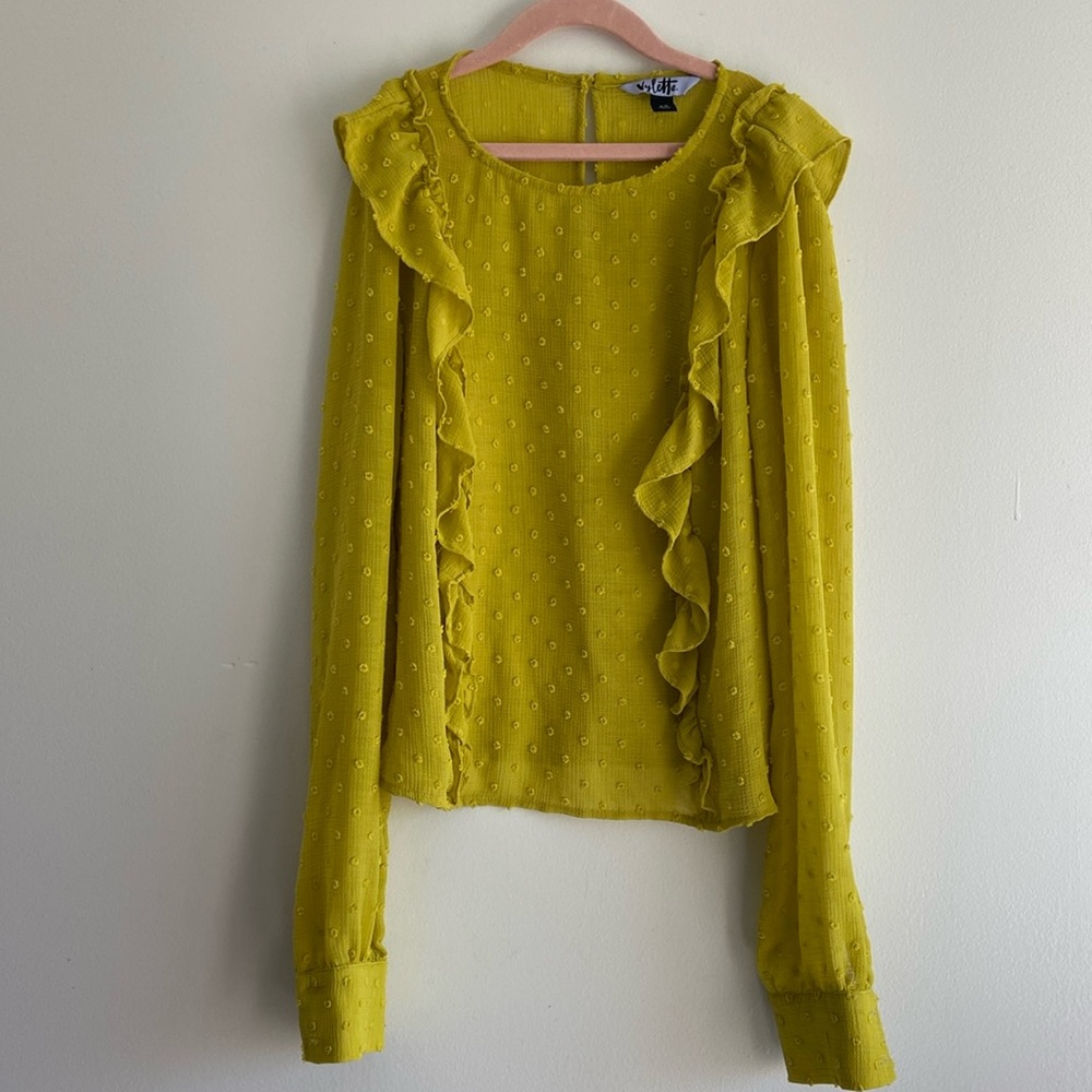 Pea green ruffled blouse